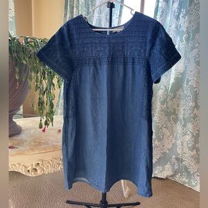 cotton blue boho embroidered minimalist dress